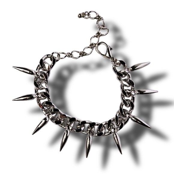 Punk Glam Spherical Spiked Silver Chain Link Bracelet - Picture 3 of 10